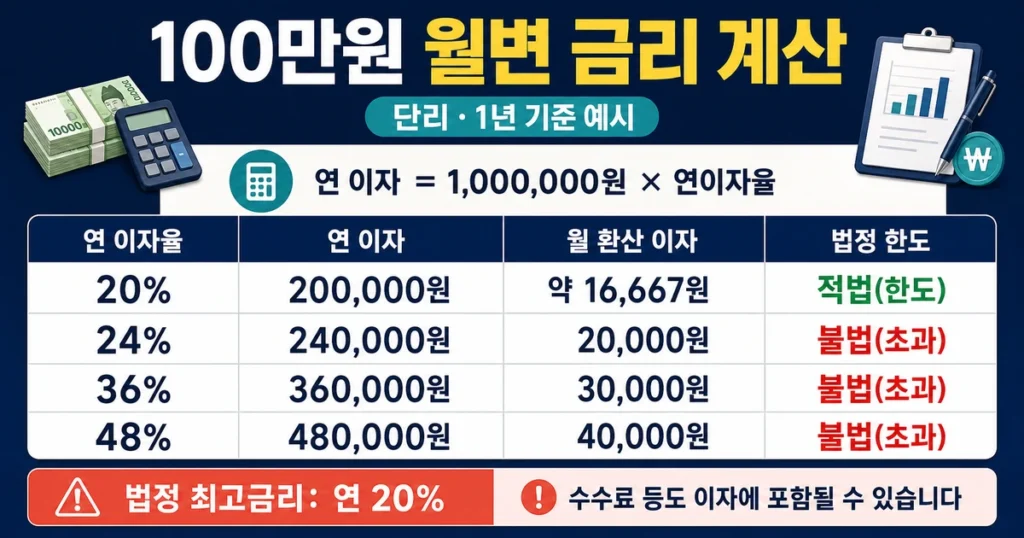 100만원 월변 금리 계산
